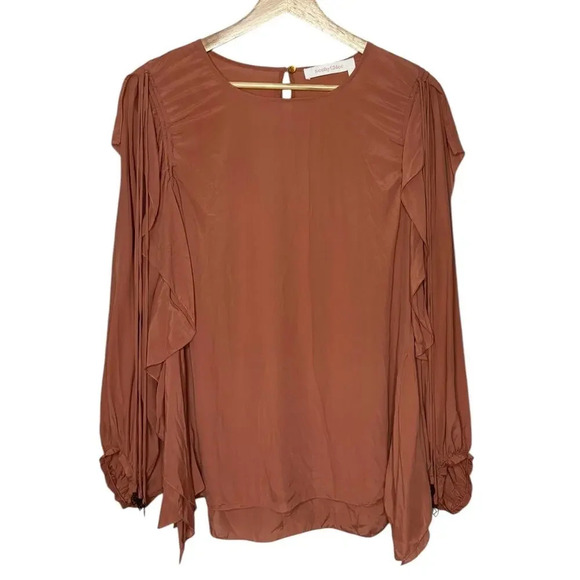 See By Chloe Silk Blend Long Balloon Sleeve Ruffle Blouse in Past Rose Size 6 - Picture 6 of 13
